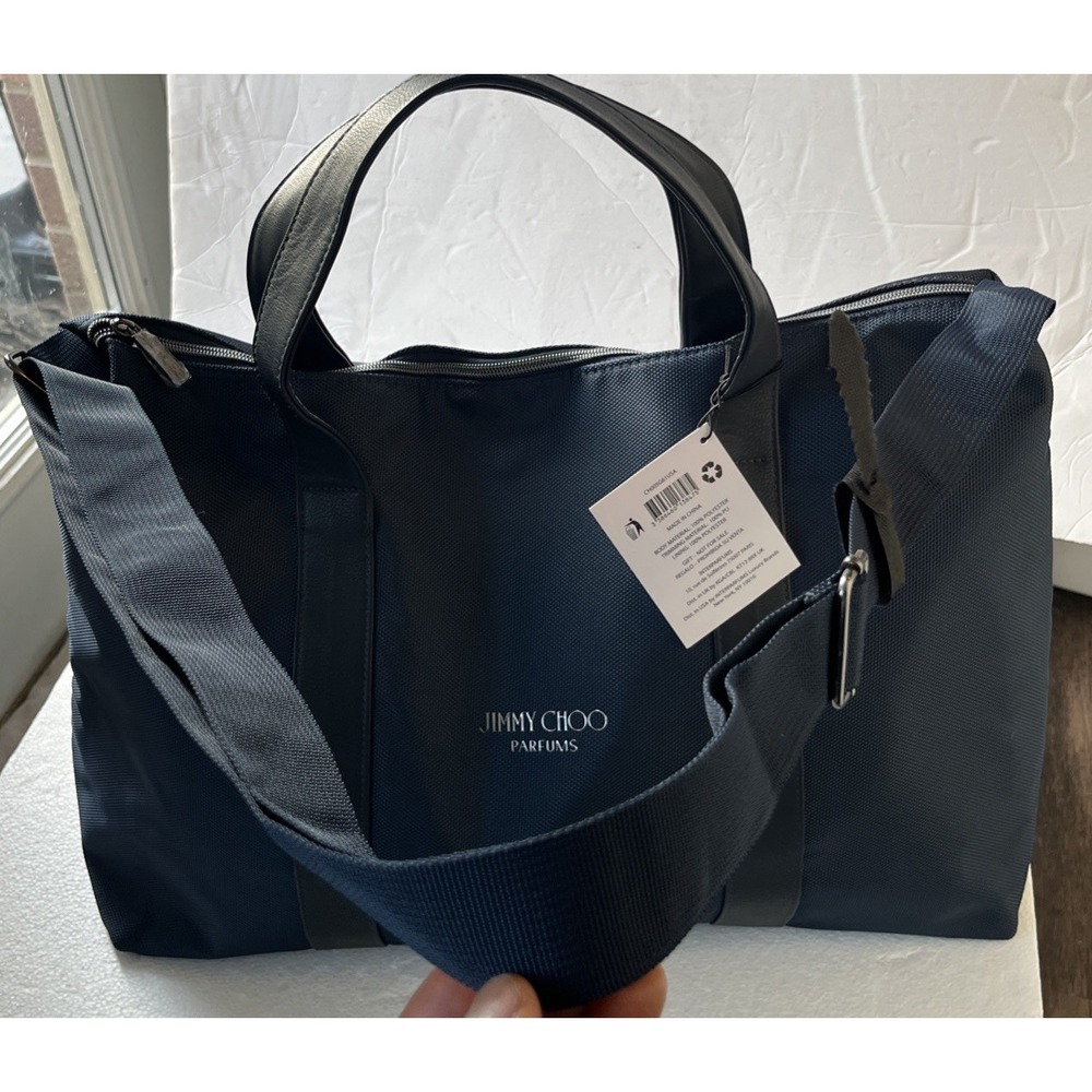 Jimmy Choo Parfums Navy Duffle Weekender Bag W/ Shoulder Strap Travel Tote New - Picture 10 of 16